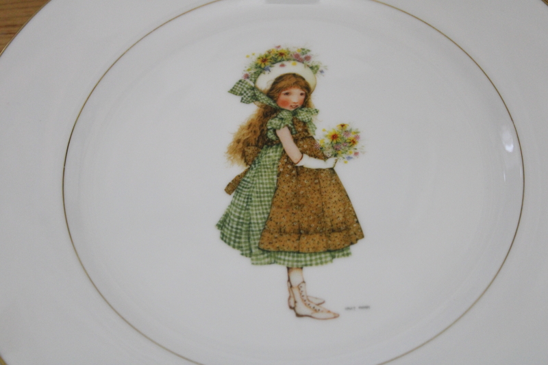 photo of vintage Holly Hobbie Green Girl pattern china dinnerware, set of four dinner plates #2