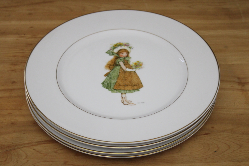 photo of vintage Holly Hobbie Green Girl pattern china dinnerware, set of four dinner plates #6