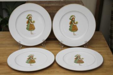 catalog photo of vintage Holly Hobbie Green Girl pattern china dinnerware, set of four dinner plates