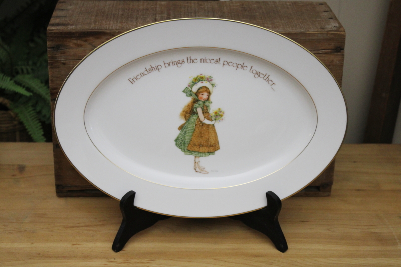 photo of vintage Holly Hobbie Green Girl pattern china platter Friendship Brings People Together #1