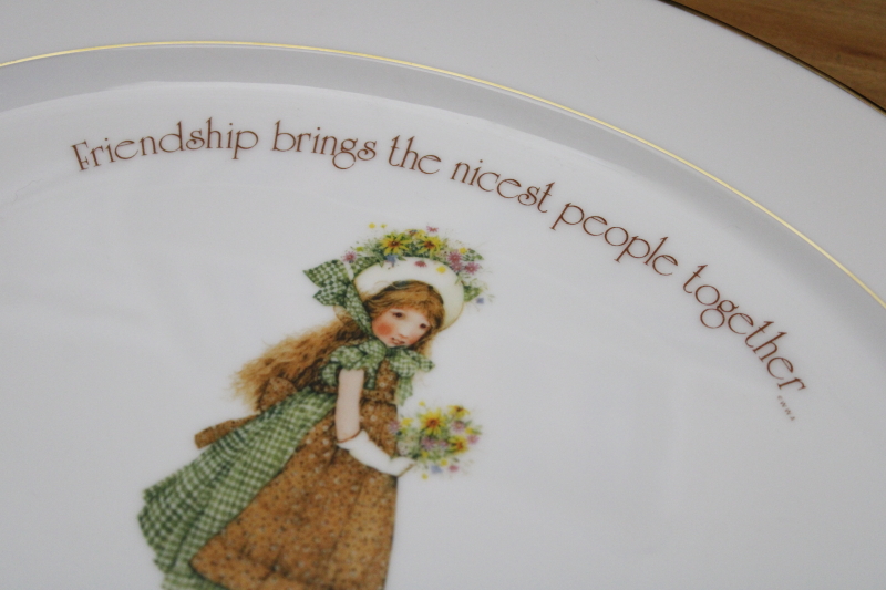 photo of vintage Holly Hobbie Green Girl pattern china platter Friendship Brings People Together #3