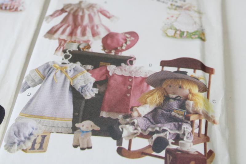 photo of vintage Holly Hobbie cloth doll & clothes, Butterick sewing patterns dated 1990 #2