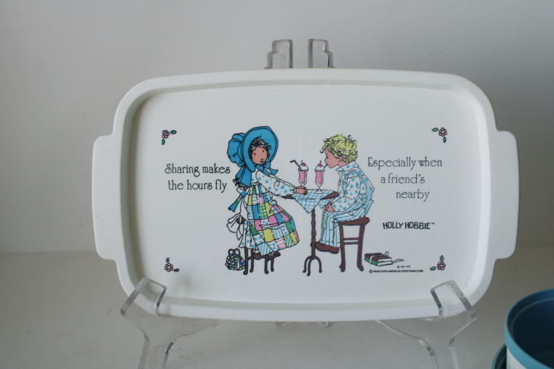 photo of vintage Holly Hobbie toy tea set, plastic doll dishes & pretend play kitchen pots & pans #5