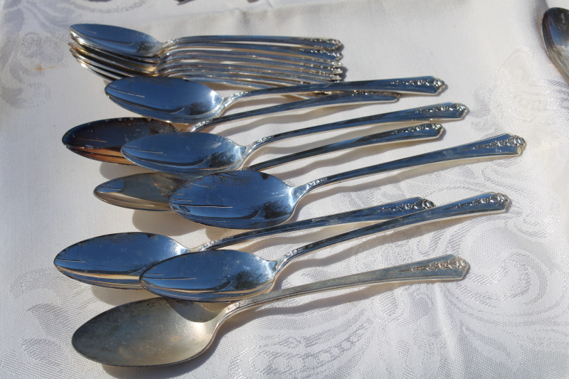 photo of vintage Holmes & Edwards silver plate flatware set for 8, Spring Garden pattern circa 1949 #14