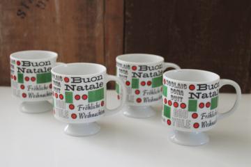 catalog photo of vintage Holt Howard Japan Christmas mugs, stacking coffee cups w/ holiday greetings print 