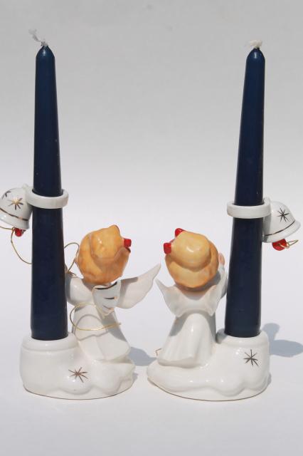 photo of vintage Holt Howard Japan ceramic Christmas figurine candle holders, bell ringing girls #7