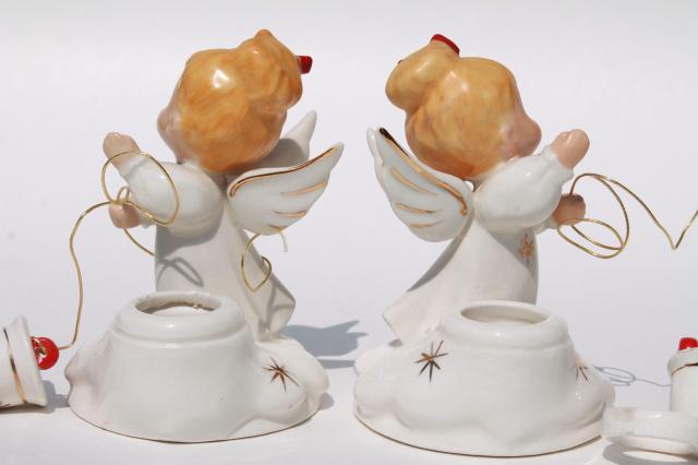 photo of vintage Holt Howard Japan ceramic Christmas figurine candle holders, bell ringing girls #8