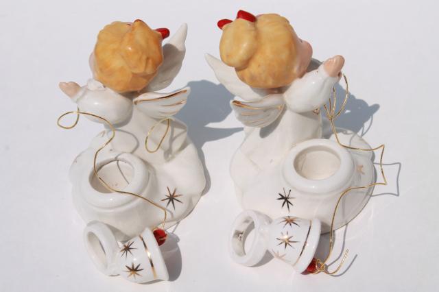 photo of vintage Holt Howard Japan ceramic Christmas figurine candle holders, bell ringing girls #9