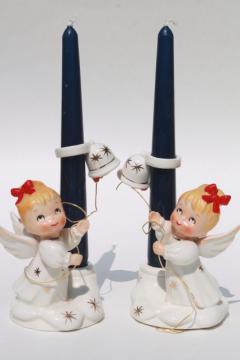 catalog photo of vintage Holt Howard Japan ceramic Christmas figurine candle holders, bell ringing girls