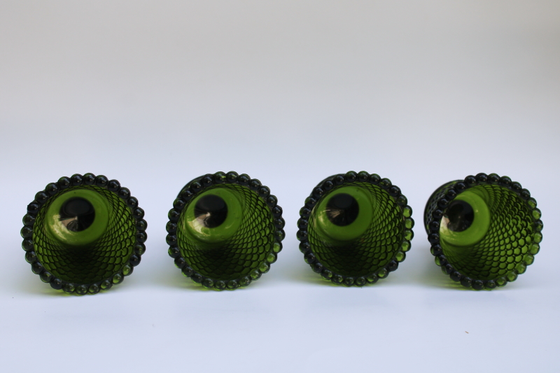 photo of vintage Homco avocado or olive green hobnail glass peg type votive candle holders set of 4  #2
