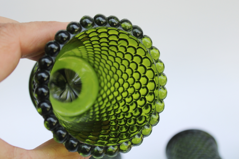photo of vintage Homco avocado or olive green hobnail glass peg type votive candle holders set of 4  #3