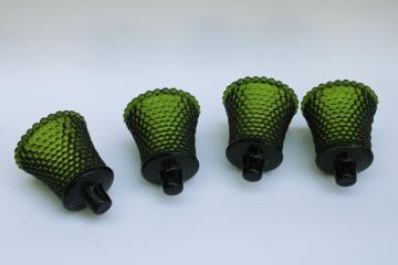catalog photo of vintage Homco avocado or olive green hobnail glass peg type votive candle holders set of 4 