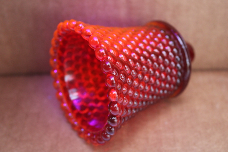 photo of vintage Homco cadmium glow ruby red hobnail glass peg votive cup candle holder  #2