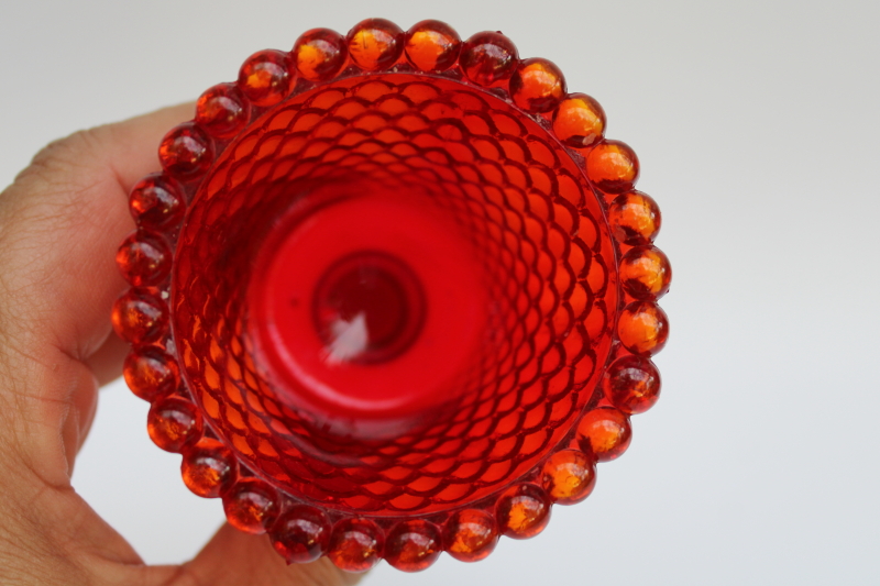 photo of vintage Homco cadmium glow ruby red hobnail glass peg votive cup candle holder  #3