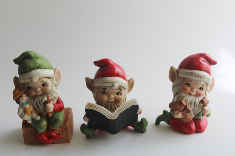 photo of vintage Homco figurines Christmas gnomes or Santa elves set of three  #1