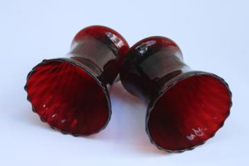 catalog photo of vintage Homco home interiors ruby red glass peg type votive candle holders 