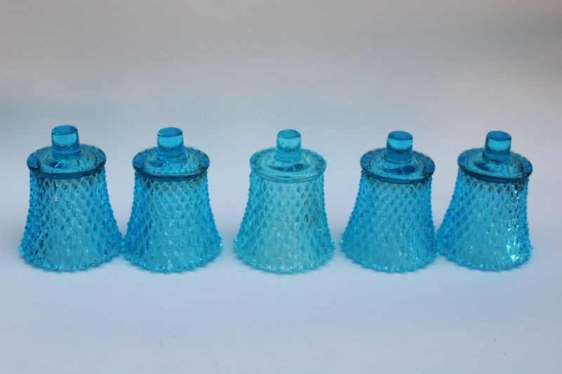 photo of vintage Homco horizon blue aqua colored glass peg type votive candle holders lot  #2