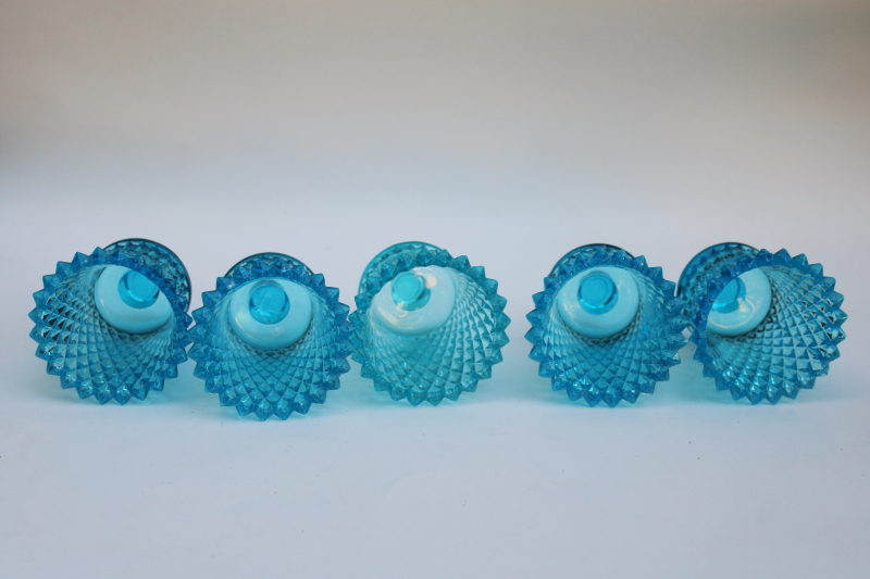 photo of vintage Homco horizon blue aqua colored glass peg type votive candle holders lot  #3