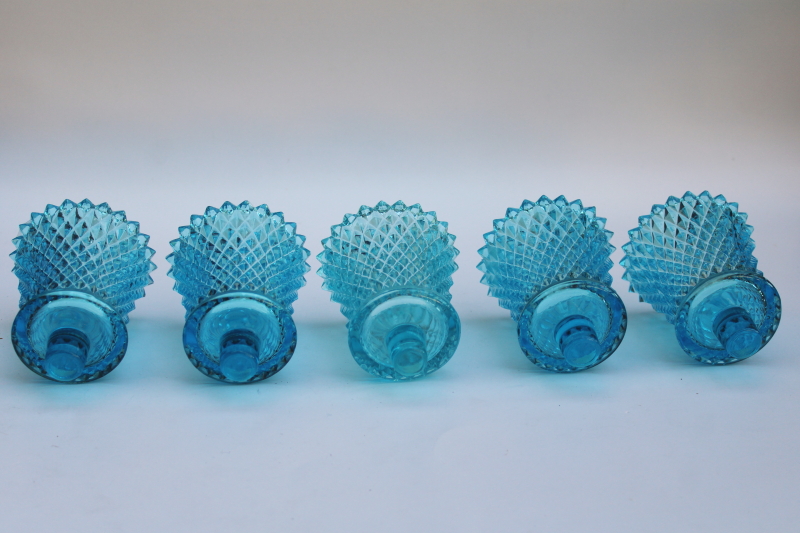 photo of vintage Homco horizon blue aqua colored glass peg type votive candle holders lot  #4