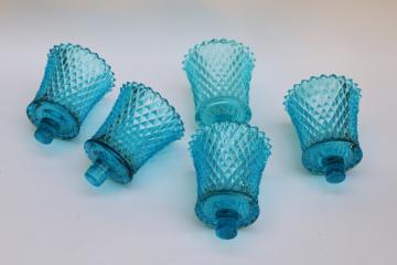 catalog photo of vintage Homco horizon blue aqua colored glass peg type votive candle holders lot 