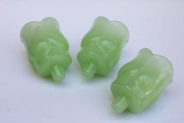 catalog photo of vintage Homco jadite green milk glass votive candle holders tulip shape rare color 