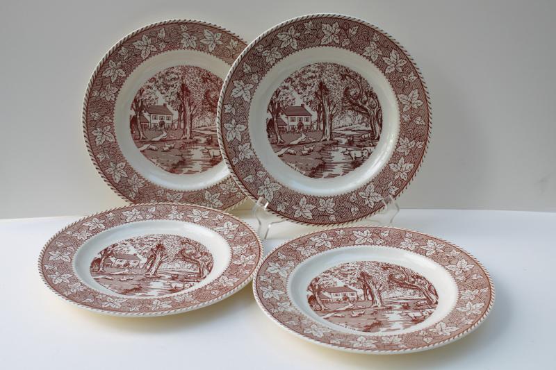 photo of vintage Home Sweet Home Kingsway Homer Laughlin brown transferware dinner plates #1