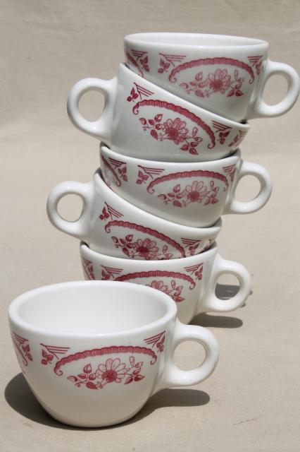 photo of vintage Homer Laughlin Best China red or pink transferware ironstone cups #1