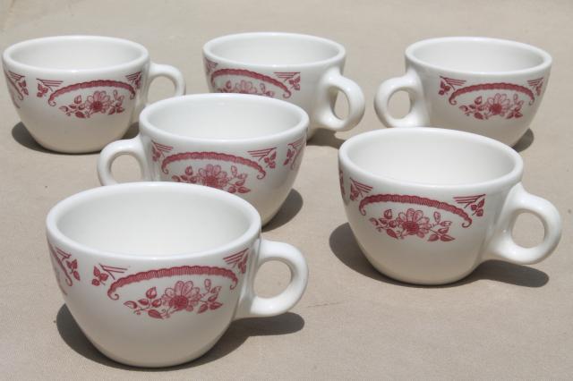 photo of vintage Homer Laughlin Best China red or pink transferware ironstone cups #2