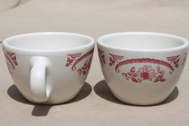 photo of vintage Homer Laughlin Best China red or pink transferware ironstone cups #4