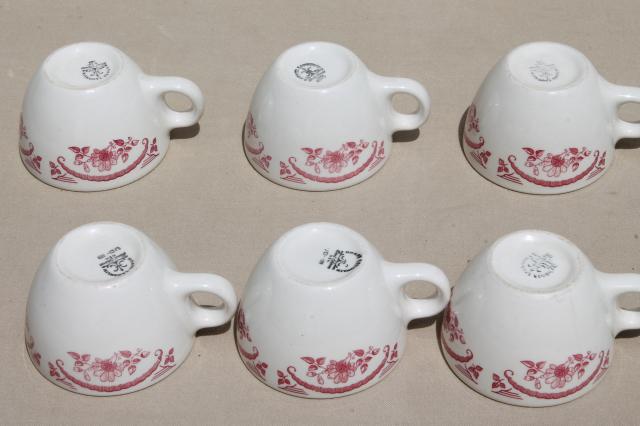 photo of vintage Homer Laughlin Best China red or pink transferware ironstone cups #8