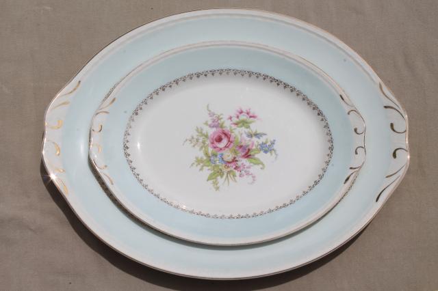 photo of vintage Homer Laughlin Eggshell Georgian floral china trays or platters, aqua blue w/ flowers #1