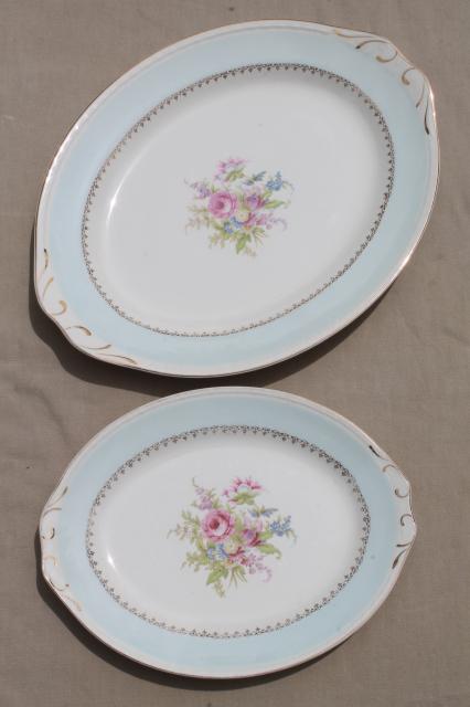 photo of vintage Homer Laughlin Eggshell Georgian floral china trays or platters, aqua blue w/ flowers #3