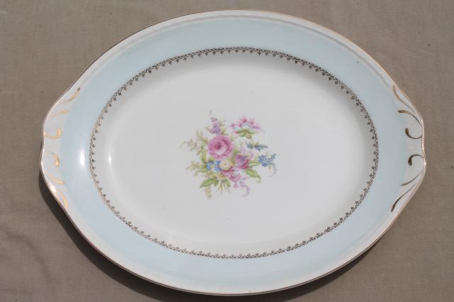 photo of vintage Homer Laughlin Eggshell Georgian floral china trays or platters, aqua blue w/ flowers #5