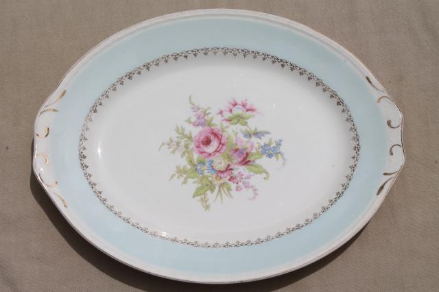 photo of vintage Homer Laughlin Eggshell Georgian floral china trays or platters, aqua blue w/ flowers #8