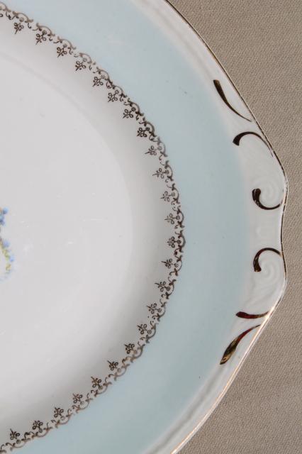 photo of vintage Homer Laughlin Eggshell Georgian floral china trays or platters, aqua blue w/ flowers #9