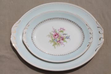 catalog photo of vintage Homer Laughlin Eggshell Georgian floral china trays or platters, aqua blue w/ flowers