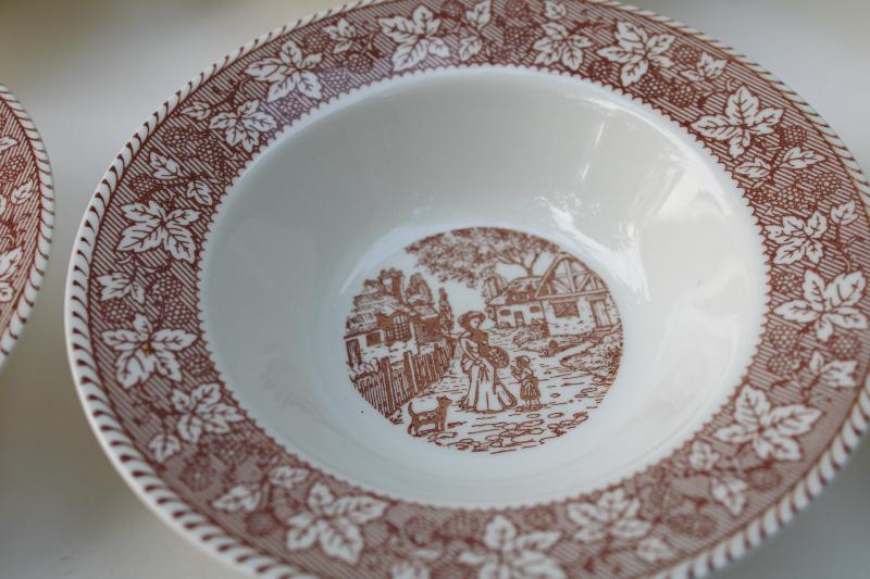 photo of vintage Homer Laughlin Kingsway brown transferware w/ berries border English scenes bowls #4