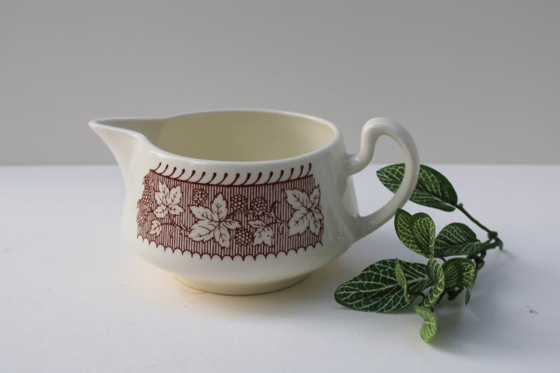 photo of vintage Homer Laughlin Kingsway brown transferware, bramble berries cream pitcher #1