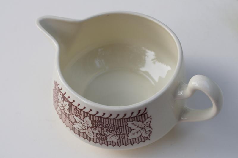 photo of vintage Homer Laughlin Kingsway brown transferware, bramble berries cream pitcher #2