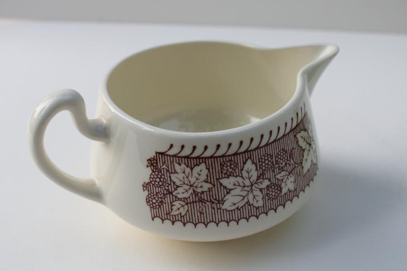 photo of vintage Homer Laughlin Kingsway brown transferware, bramble berries cream pitcher #4