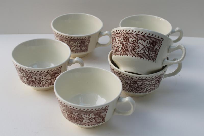 photo of vintage Homer Laughlin Kingsway brown transferware cups w/ berries pattern border #1