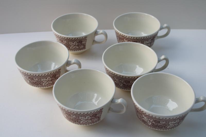 photo of vintage Homer Laughlin Kingsway brown transferware cups w/ berries pattern border #3