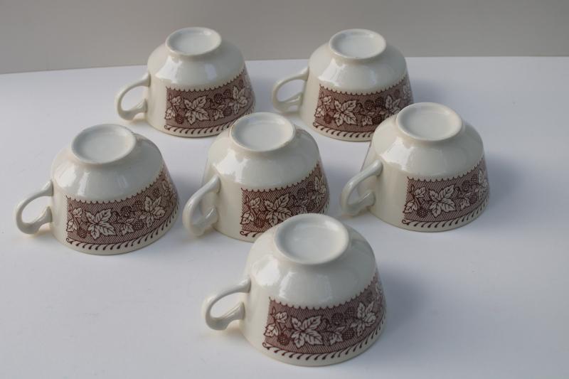 photo of vintage Homer Laughlin Kingsway brown transferware cups w/ berries pattern border #4