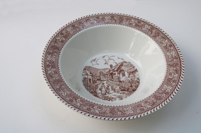 photo of vintage Homer Laughlin Kingsway brown transferware serving bowl, English scene w/ berries border #1