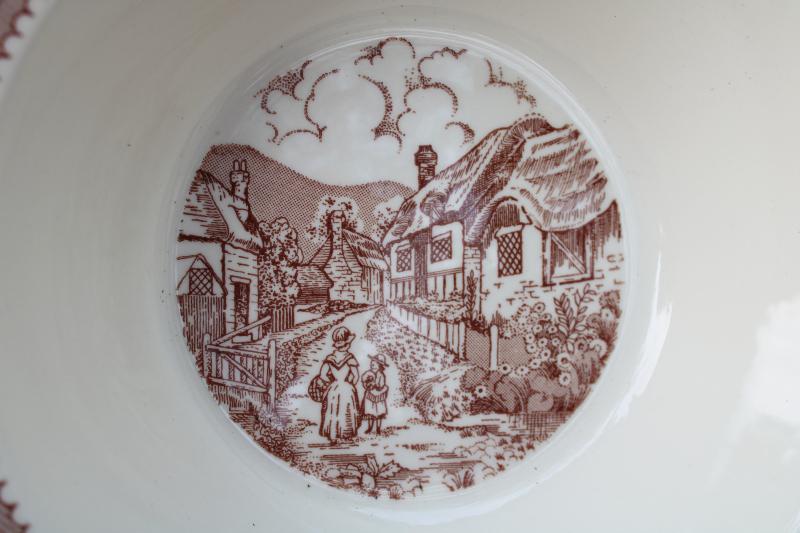 photo of vintage Homer Laughlin Kingsway brown transferware serving bowl, English scene w/ berries border #2