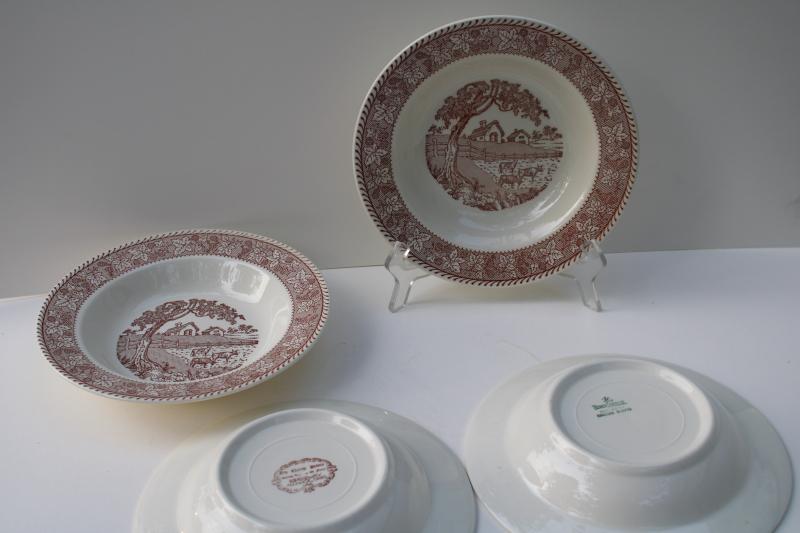 photo of vintage Homer Laughlin Kingsway brown transferware soup bowls Springtime Farm berries border #5