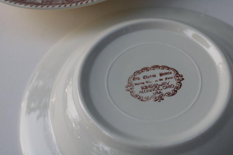 photo of vintage Homer Laughlin Kingsway brown transferware soup bowls Springtime Farm berries border #6