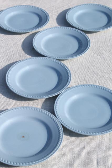 photo of vintage Homer Laughlin Kraft Blue sky tone rope edge ironstone china salad plates set #1