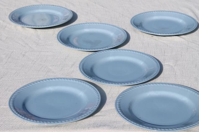 photo of vintage Homer Laughlin Kraft Blue sky tone rope edge ironstone china salad plates set #2