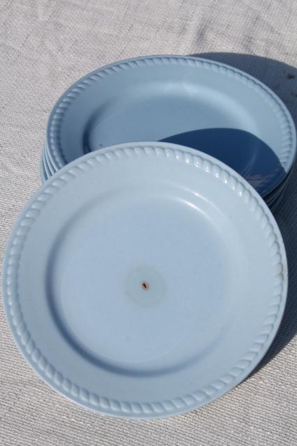 photo of vintage Homer Laughlin Kraft Blue sky tone rope edge ironstone china salad plates set #3